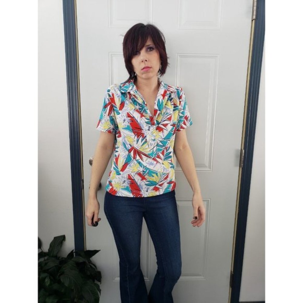 Vintage 70s/80s Hawaiian Print Polyester Top